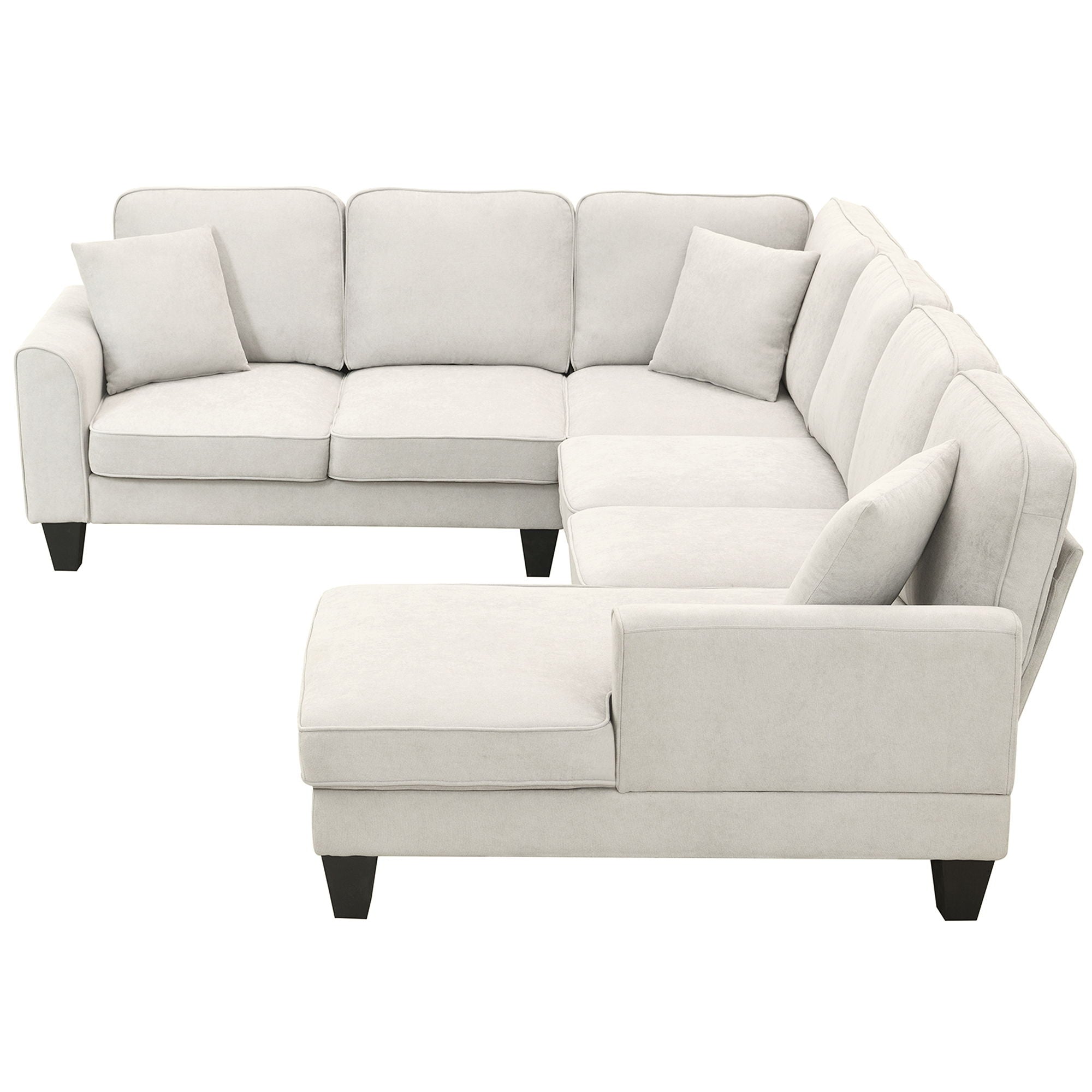 Modern U Shape Sectional Sofa, 7 Seat Fabric Sectional Sofa Set With 3 Pillows Included For Living Room, Apartment, Office