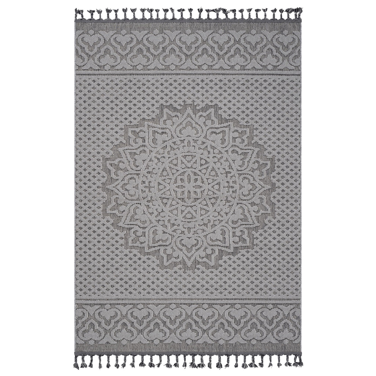 Guros - 6' X 9' Medallion Indoor / Outdoor Area Rug - Gray / White