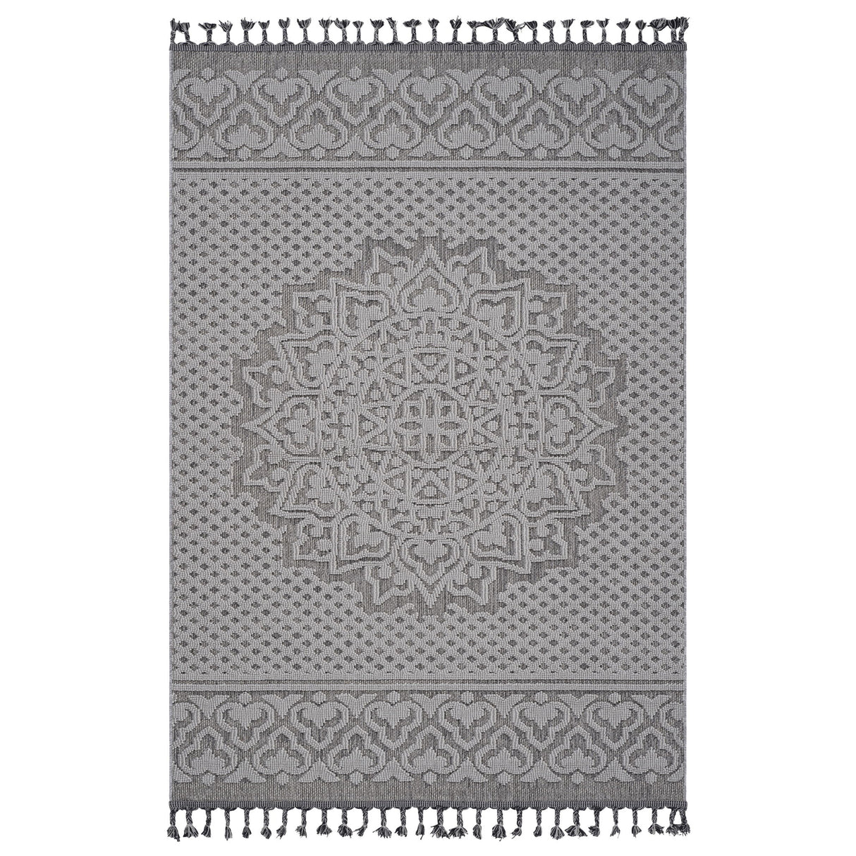 Guros - 4' X 6' Medallion Indoor / Outdoor Area Rug - Gray / White by Naar Rug | Bel Furniture