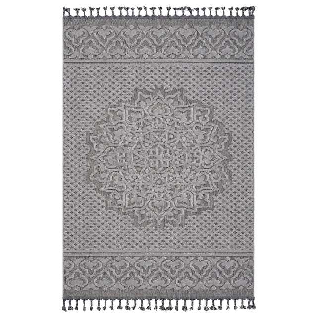 Guros - 4' X 6' Medallion Indoor / Outdoor Area Rug - Gray / White by Naar Rug | Bel Furniture