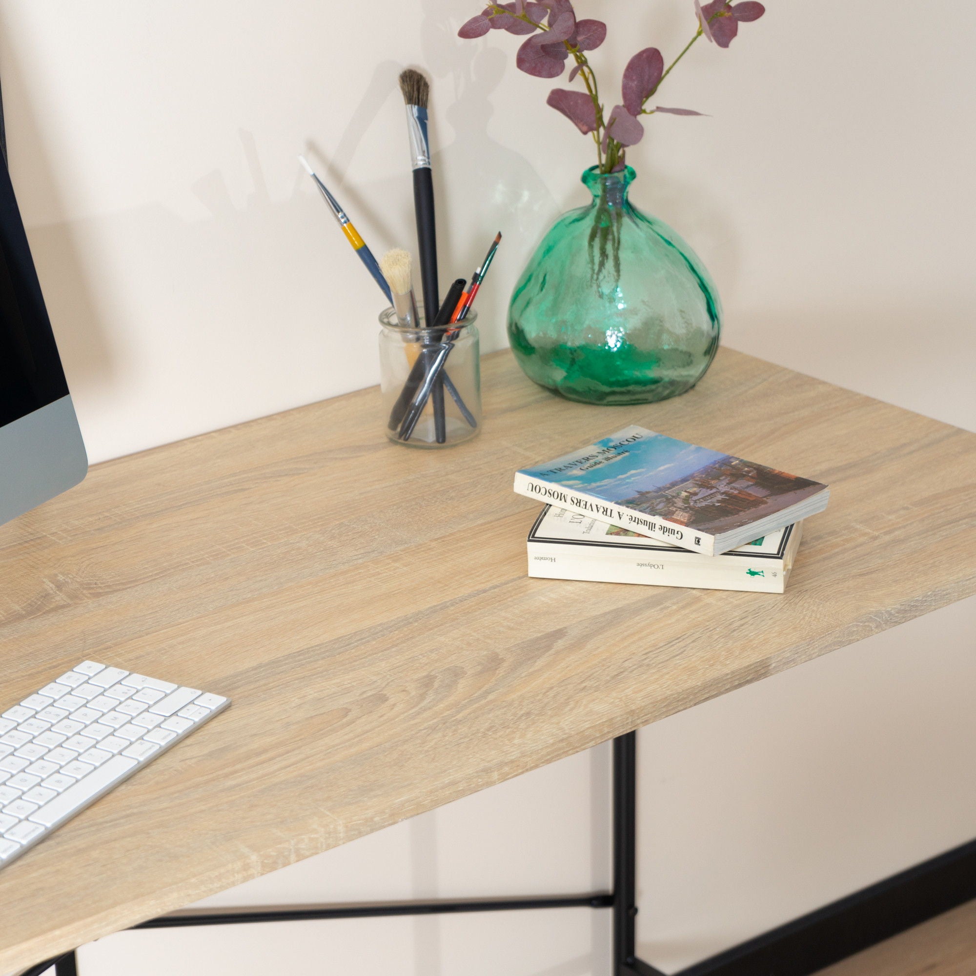 Modern Geo Oak Finish Work And Study Computer Table - Light Brown