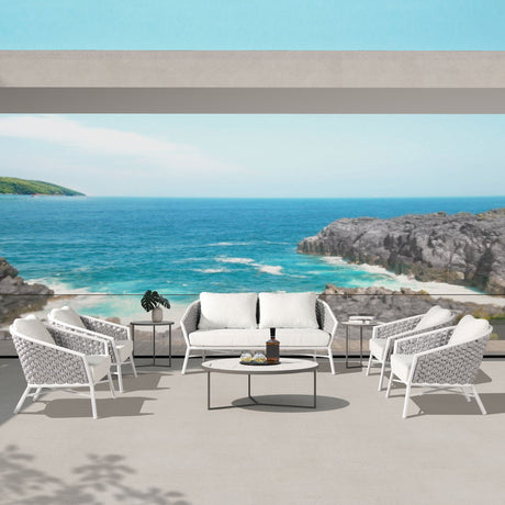 Rowan - Rope Barrel Back Patio Accent Arm Chair (Set of 2) - Optic White by Jennifer Taylor Home | Bel Furniture