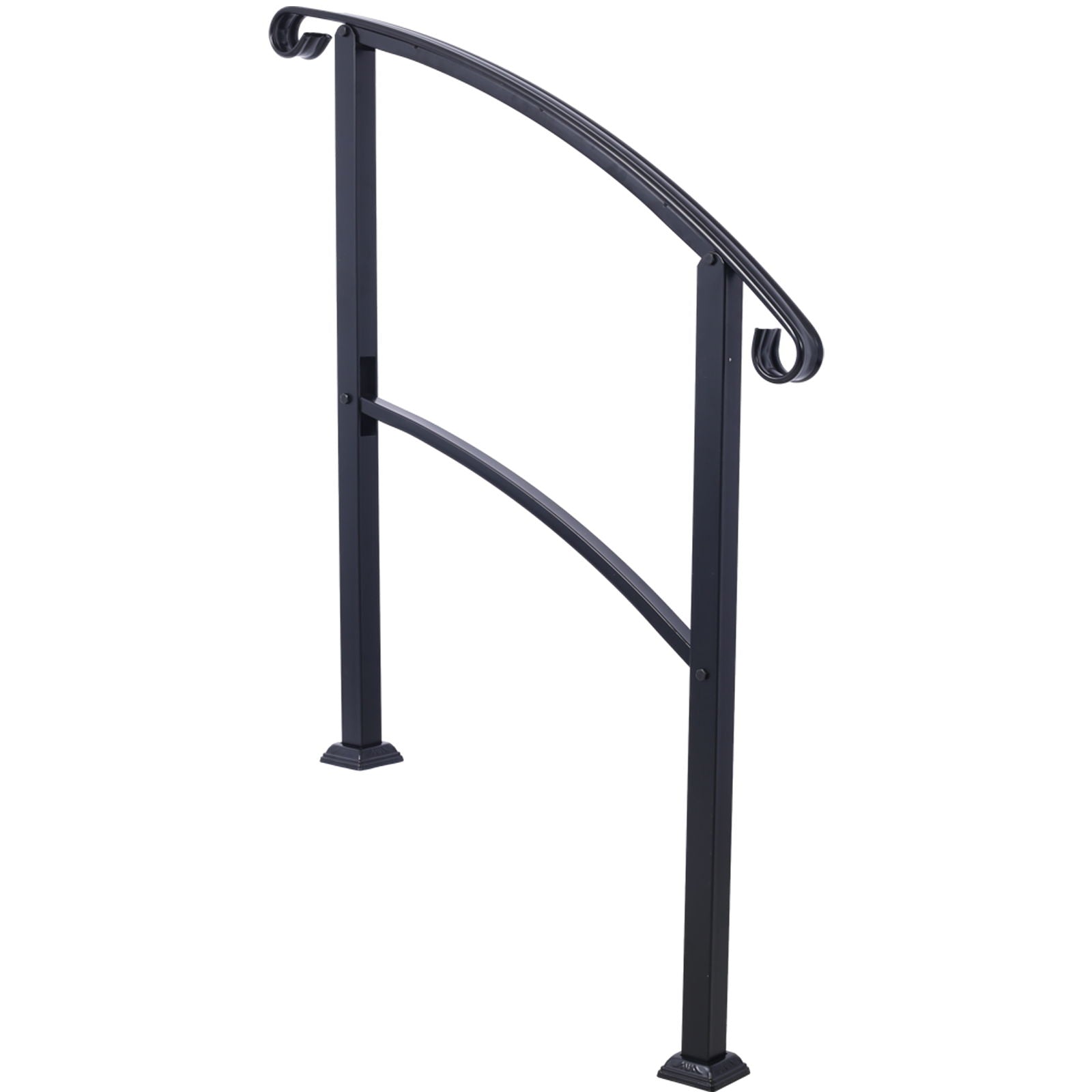 Handrails For Outdoor Steps, Fit 1 Or 3 Steps Outdoor Stair Railing, Flexible Front Porch Hand Rail, Transitional Handrails For Concrete Steps Or Wooden Stairs - Black