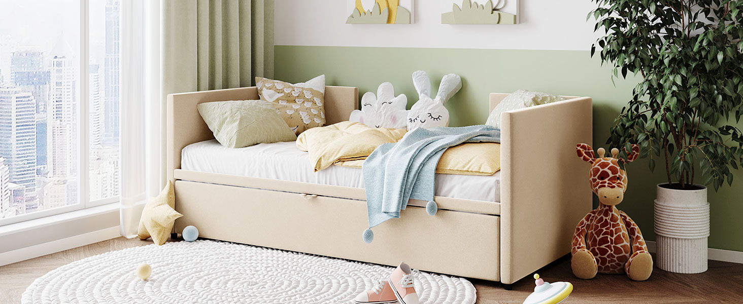 Twin Size Upholstered Daybed With Pop Up Trundle