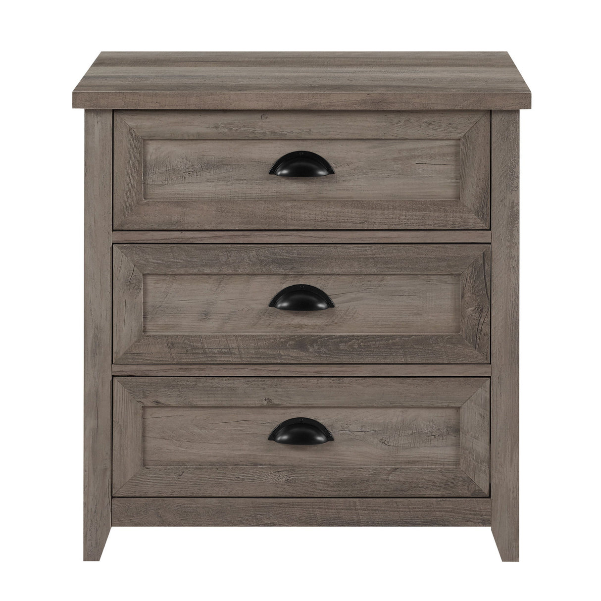 Transitional Farmhouse Framed 3 Drawer Nighstand With Cup Handles by Walker Edison | Bel Furniture