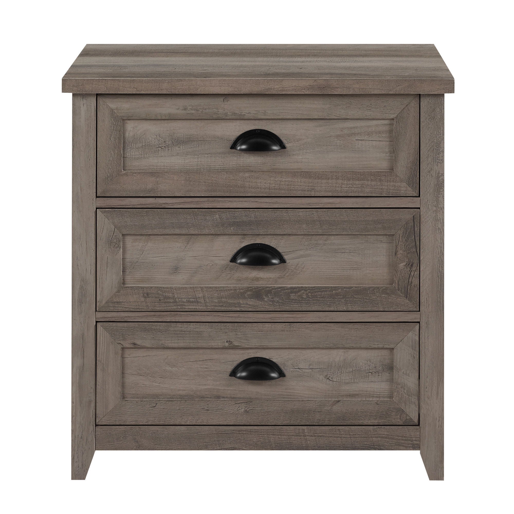 Transitional Farmhouse Framed 3 Drawer Nighstand With Cup Handles