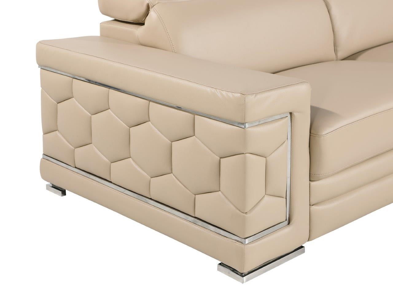 Genuine Leather Love Seat - Silver / Beige