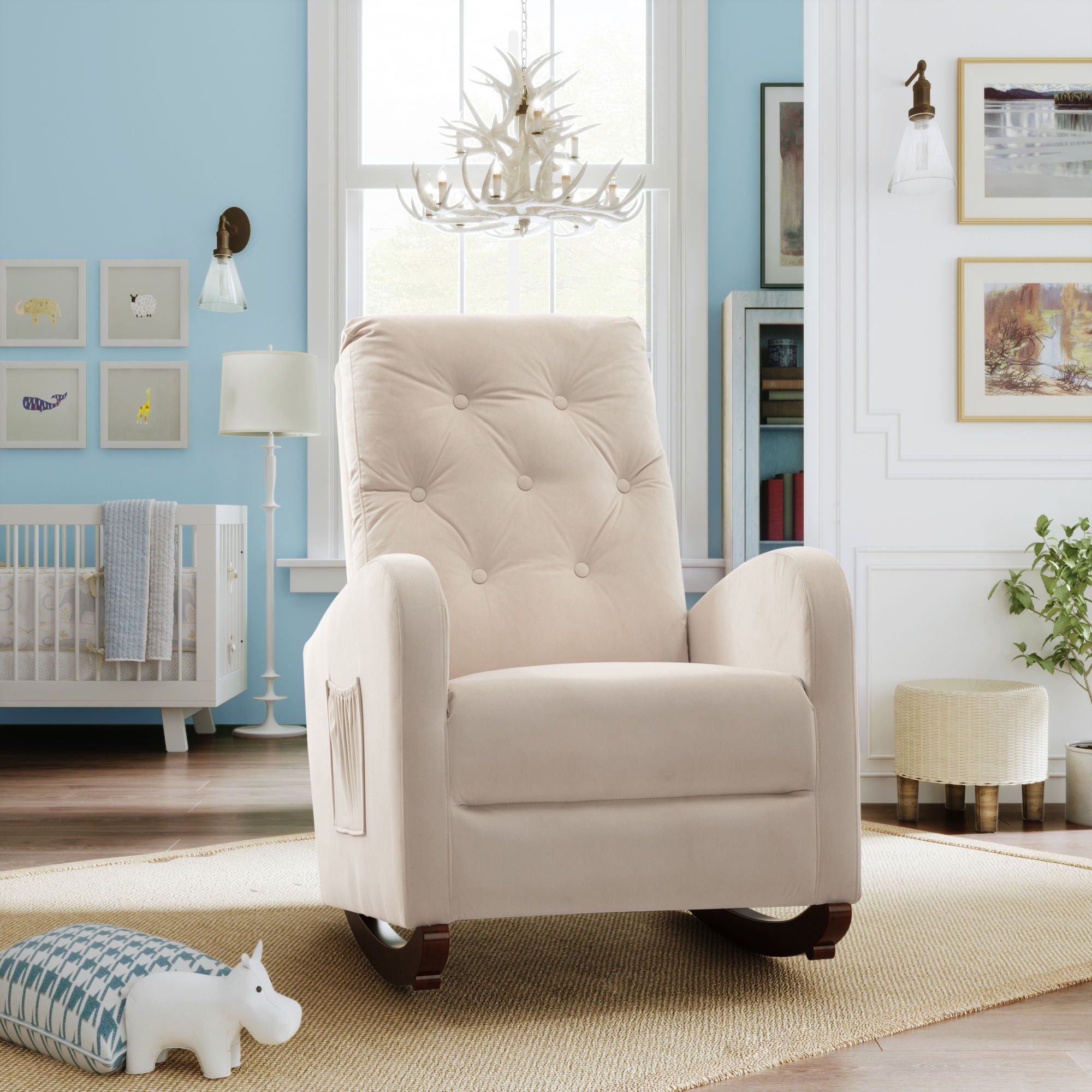 Baby Room High Back Rocking Chair Nursery Chair, Comfortable Rocker Padded Seat, Modern High Back Armchair