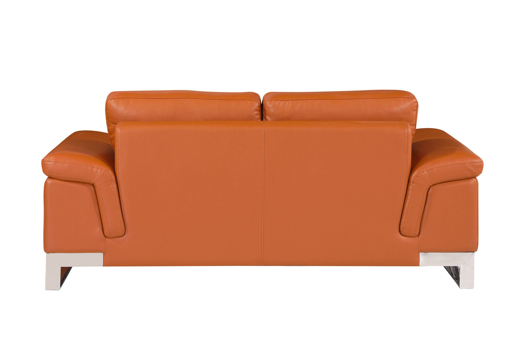 Genuine Leather Love Seat - Silver / Camel