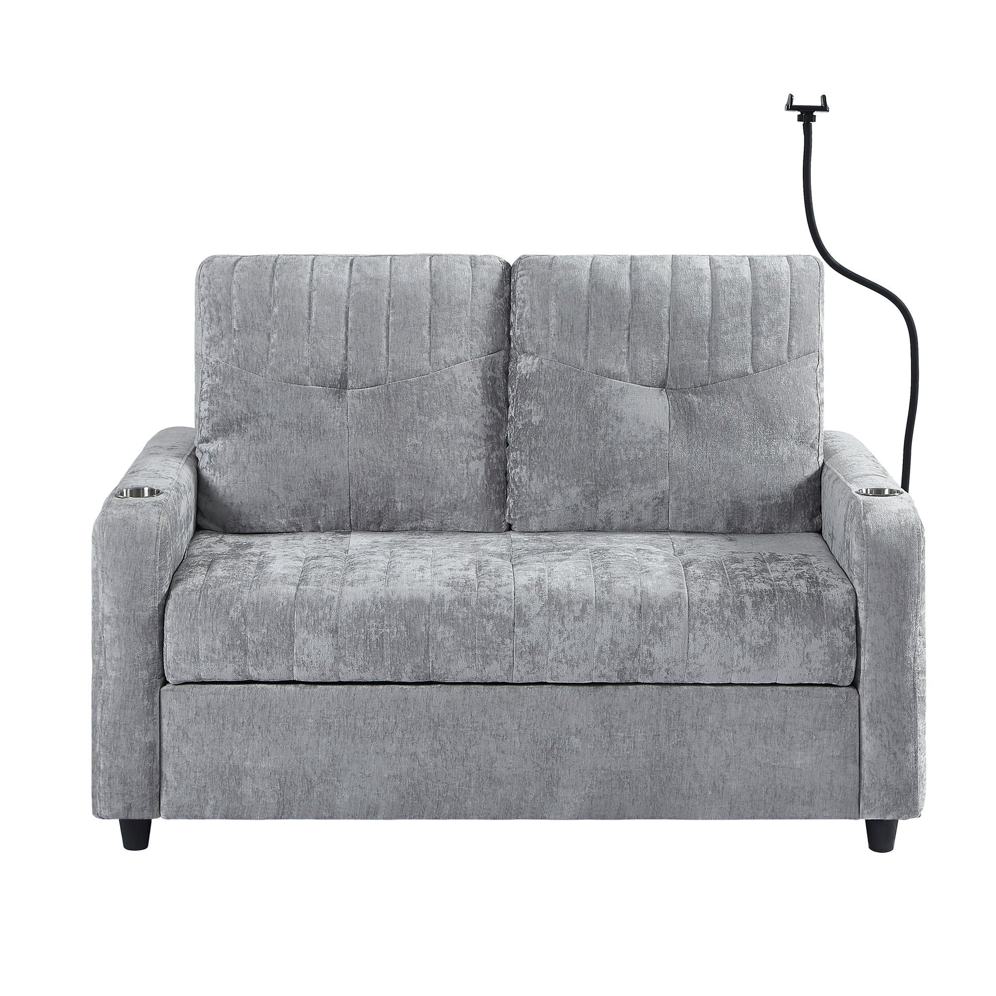 Modern Loveseat Pull Out Sofa Bed With Adjustable Backrest, Two Cup Holders, A Phone Holder, Three Charging Ports And Side Storage Pockets For Living Room