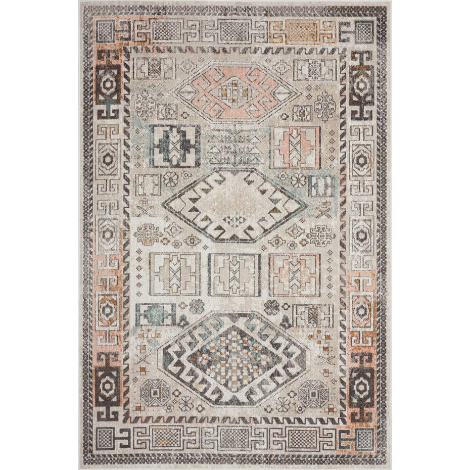 8' X 10' Geometric Stain Resistant Indoor / Outdoor Area Rug - Cream