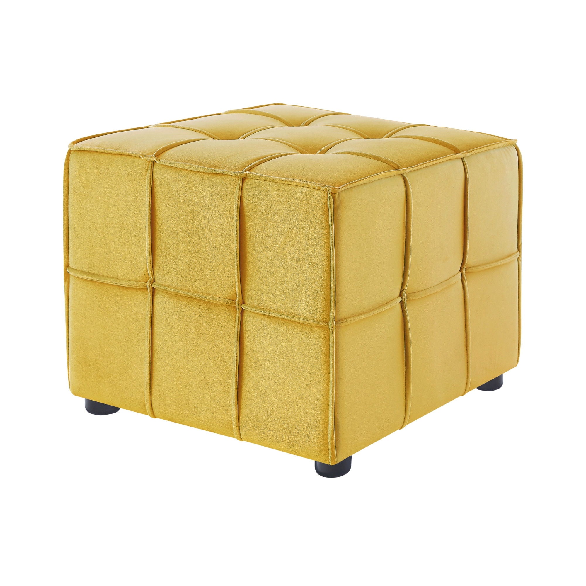 Velvet Cube Ottoman - Yellow / Black