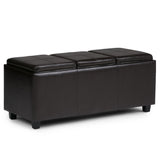 Avalon - Multi Functional Storage Ottoman Dark Brown Faux Leather by Simpli-Home | Bel Furniture