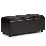 Avalon - Multi Functional Storage Ottoman Dark Brown Faux Leather by Simpli-Home | Bel Furniture