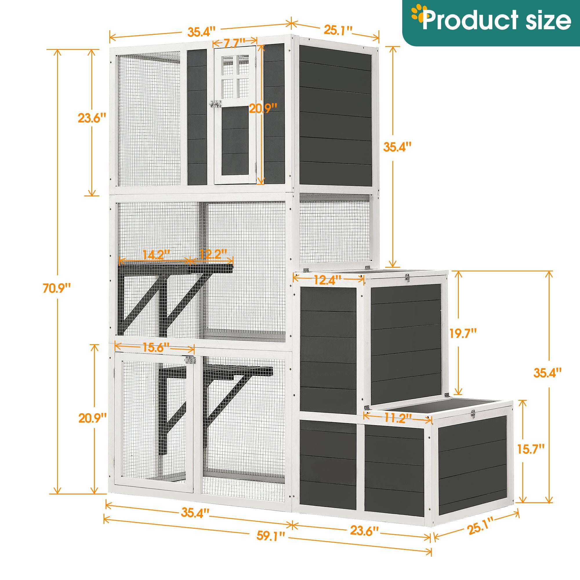 3 Tier Wooden Outdoor & Indoor Cat House Suitable For 1-3 Cats Cat Enclosure Resting Box With 4 Platforms And 2 Doors Cat Shelter Kitty House With A Jump Box For Hiding And Resting Cat Cage - Gray