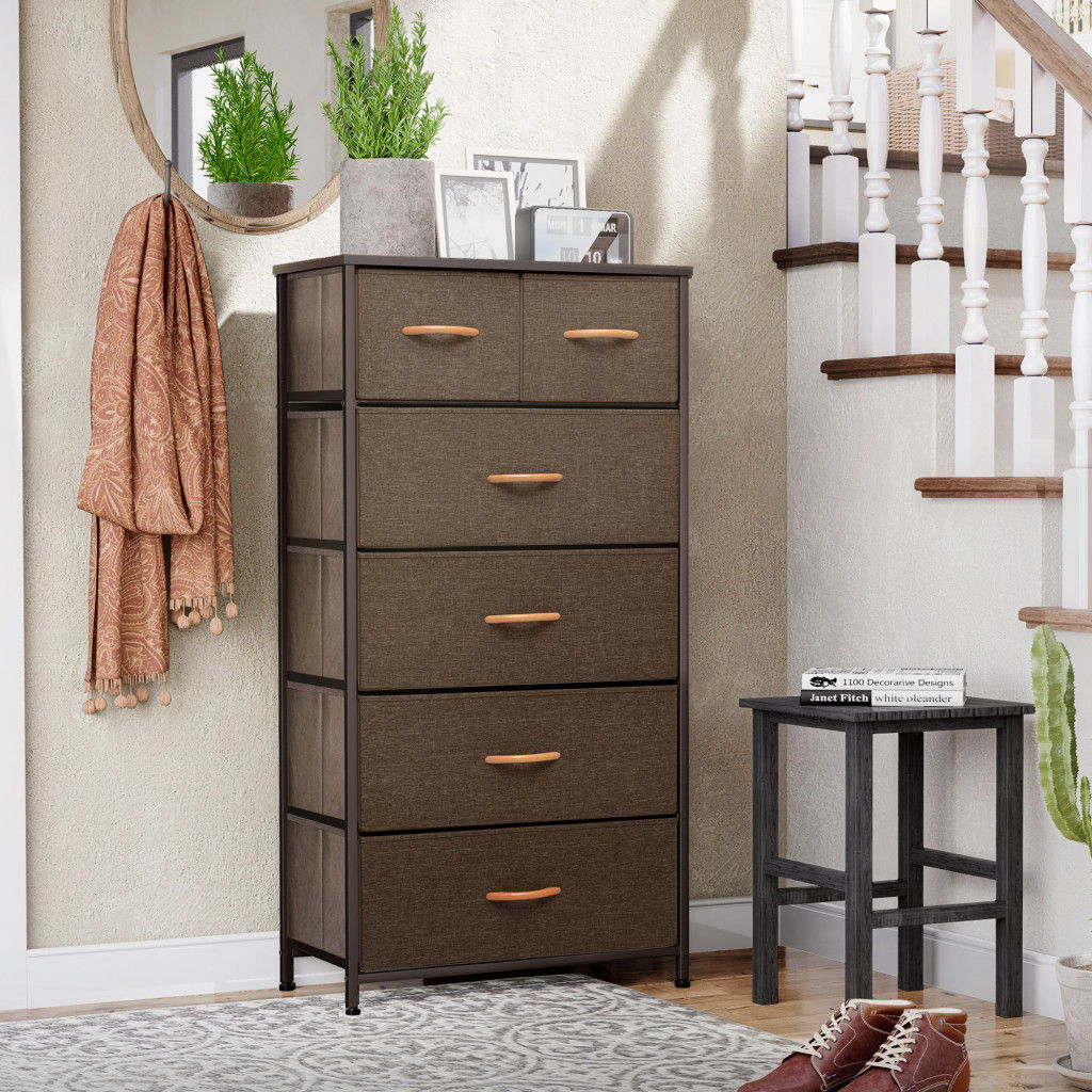 Steel And Fabric Six Drawer Combo Dresser - Brown