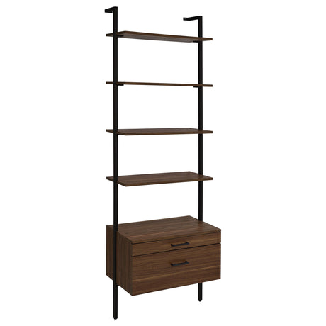 Owens - Wall Bookshelf Dark Brown 4 Shelves, 2 Drawers by Coaster Fine Furniture | Bel Furniture