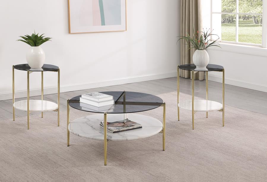 Jonelle - Round Coffee Table Set Gray 3 Pc. Coffee Table, 2 End Tables by Coaster Fine Furniture | Bel Furniture