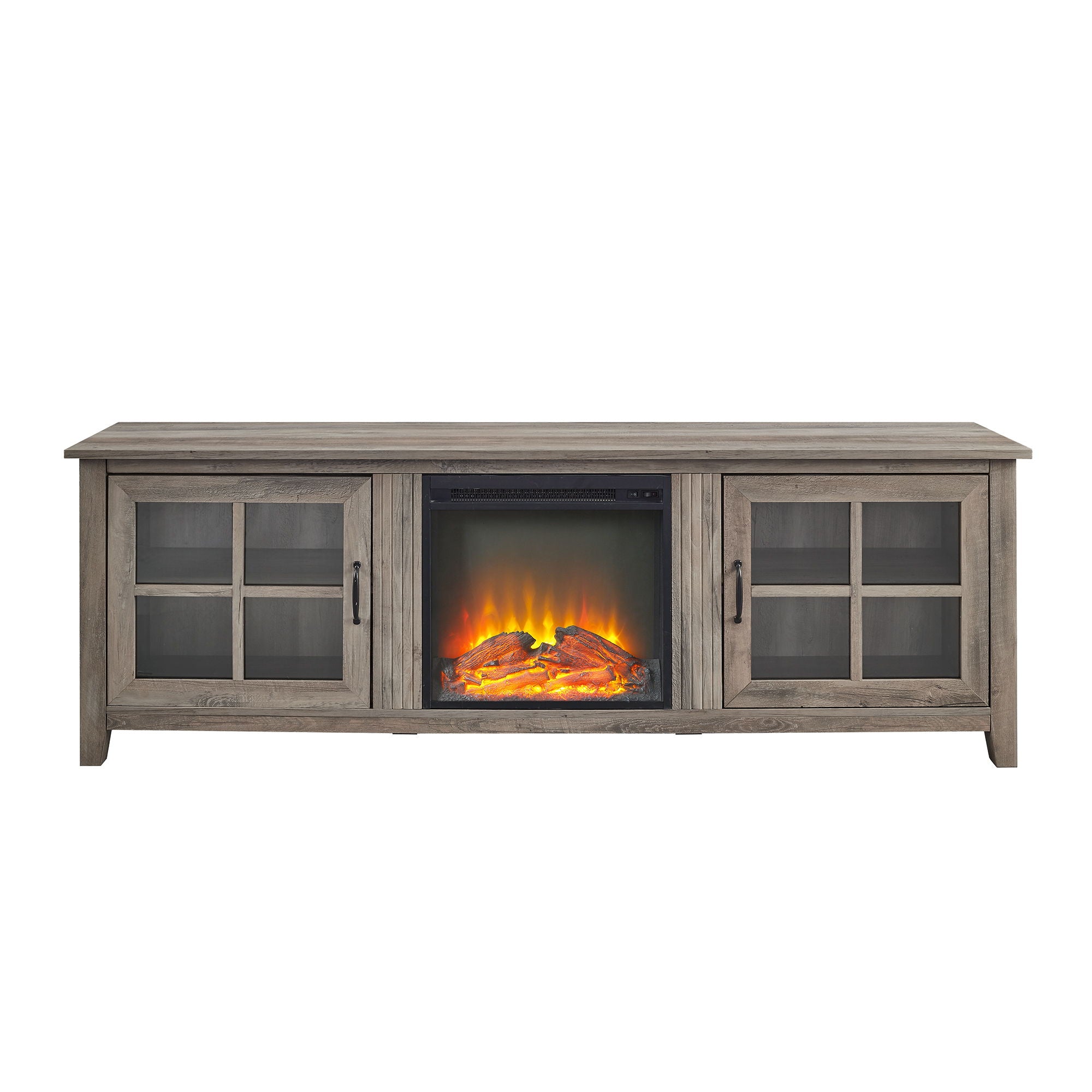 Modern Farmhouse 2 Door Glass Windowpane 70" Fireplace TV Stand For 80" TVs