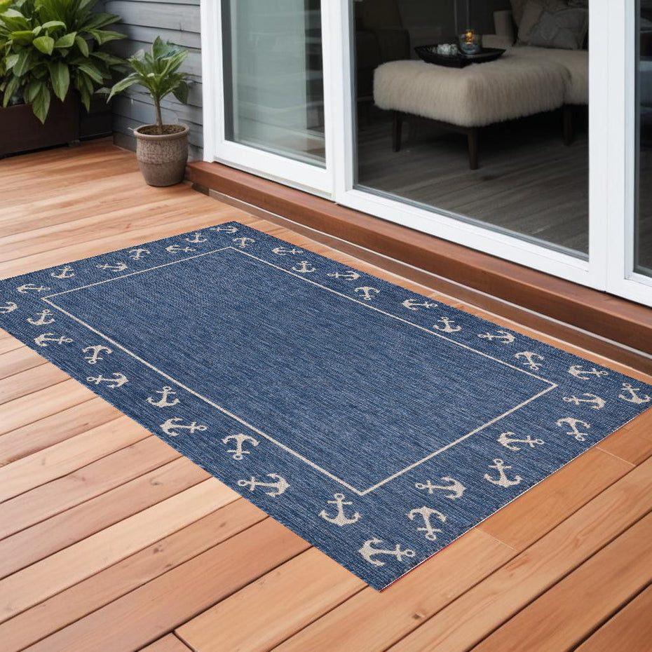 2' X 3' Area Rug Indoor / Outdoor - Gray / Blue