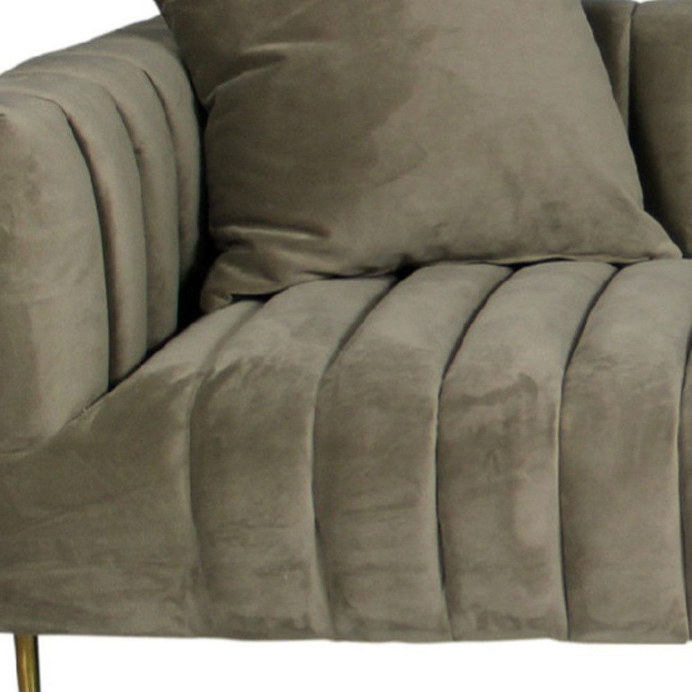 Velvet Sofa And Toss Pillows With Gold Legs - Gray Brown