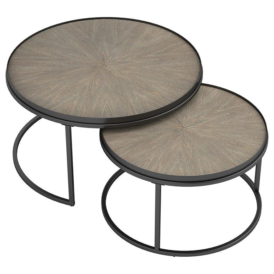 Rodrigo - 2 Piece Round Wood Nesting Table Set - Weathered Elm