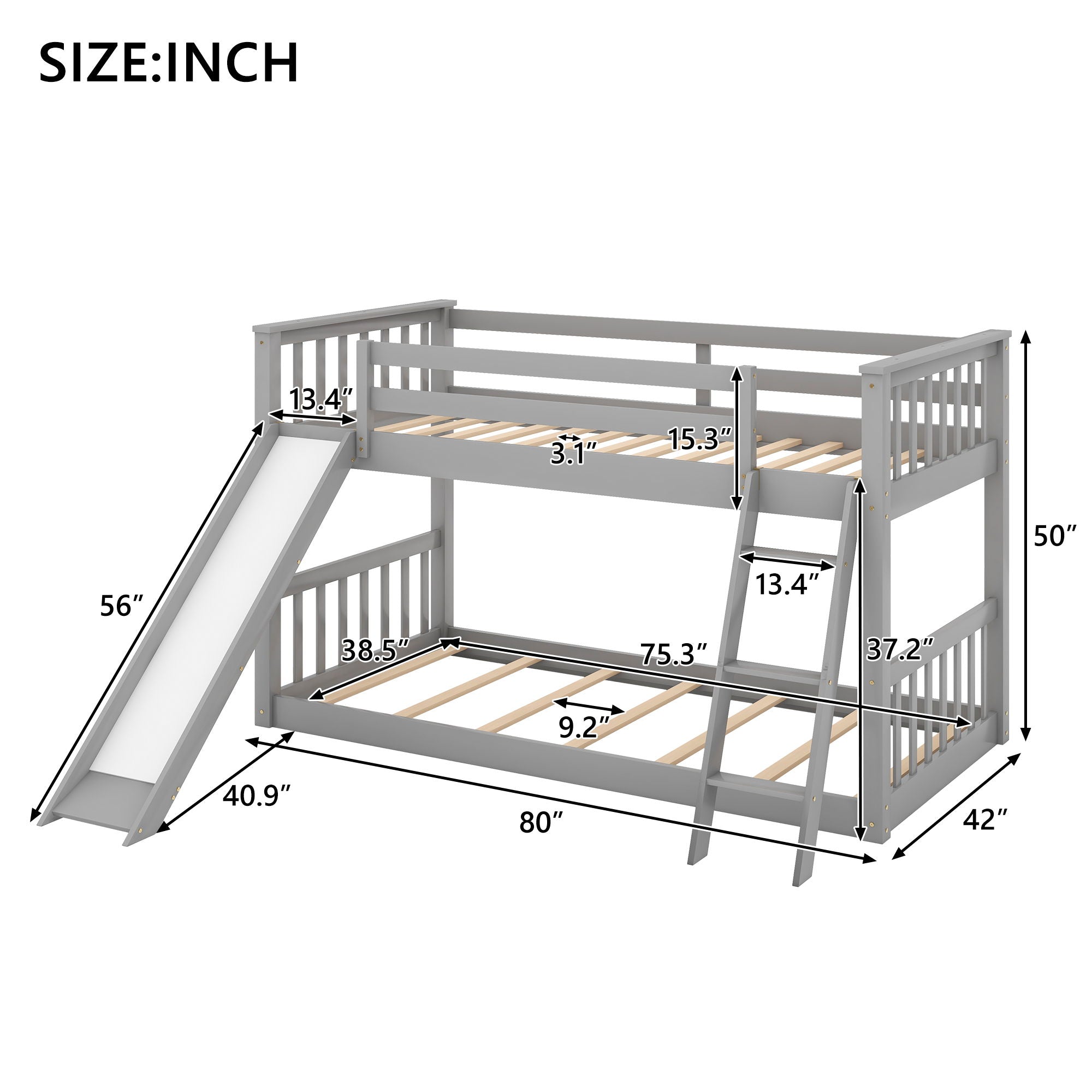 Twin Over Twin Bunk Bed With Convertible Slide And Ladder - Gray