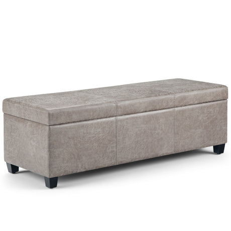 Avalon - Multifunctional Storage Ottoman Bench Pearl Silver 48.4"W x 18.1"D x 16.1"H Faux Leather by Simpli-Home | Bel Furniture