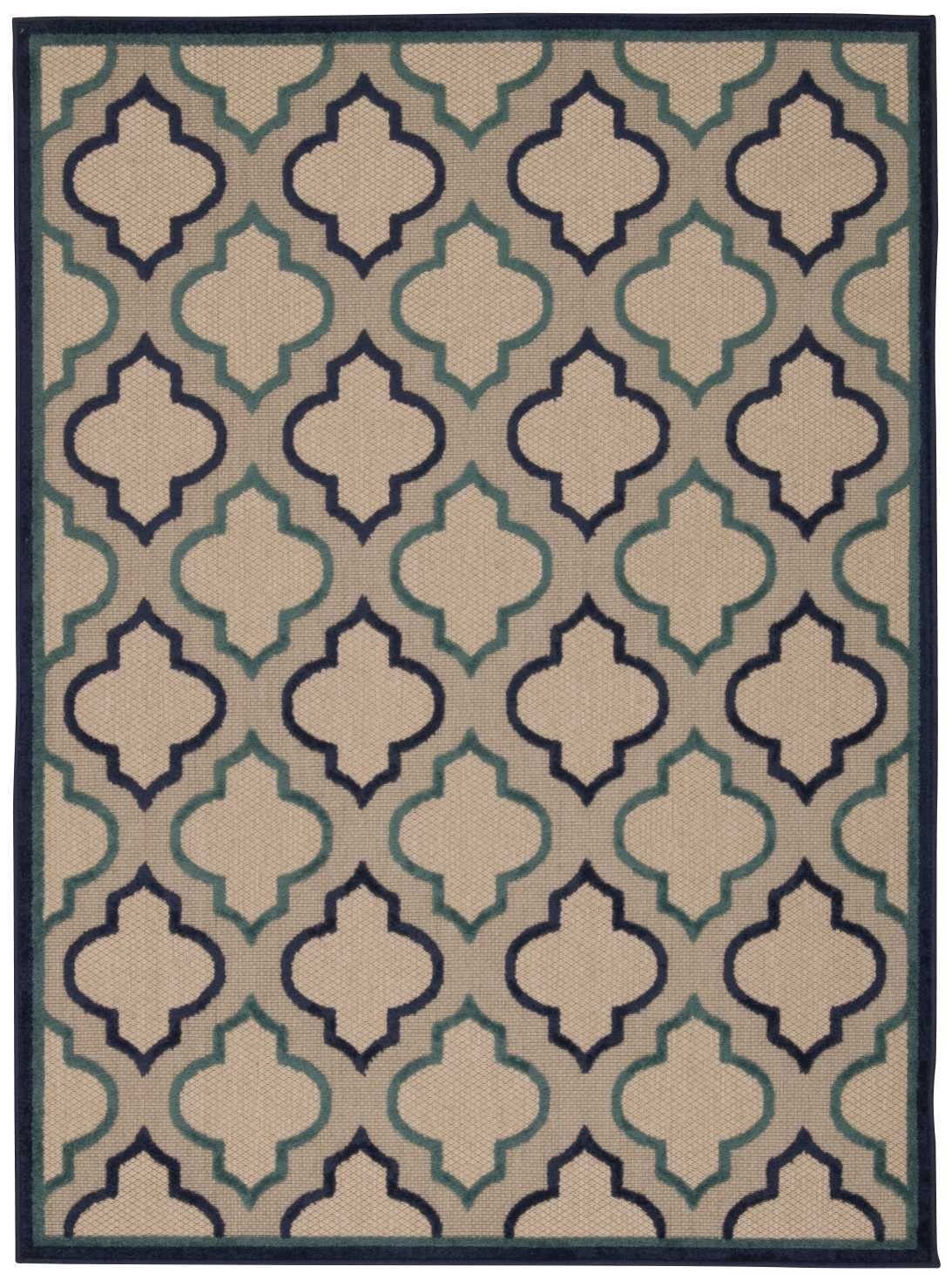 8' X 11' Geometric Indoor / Outdoor Area Rug - Blue / Ivory