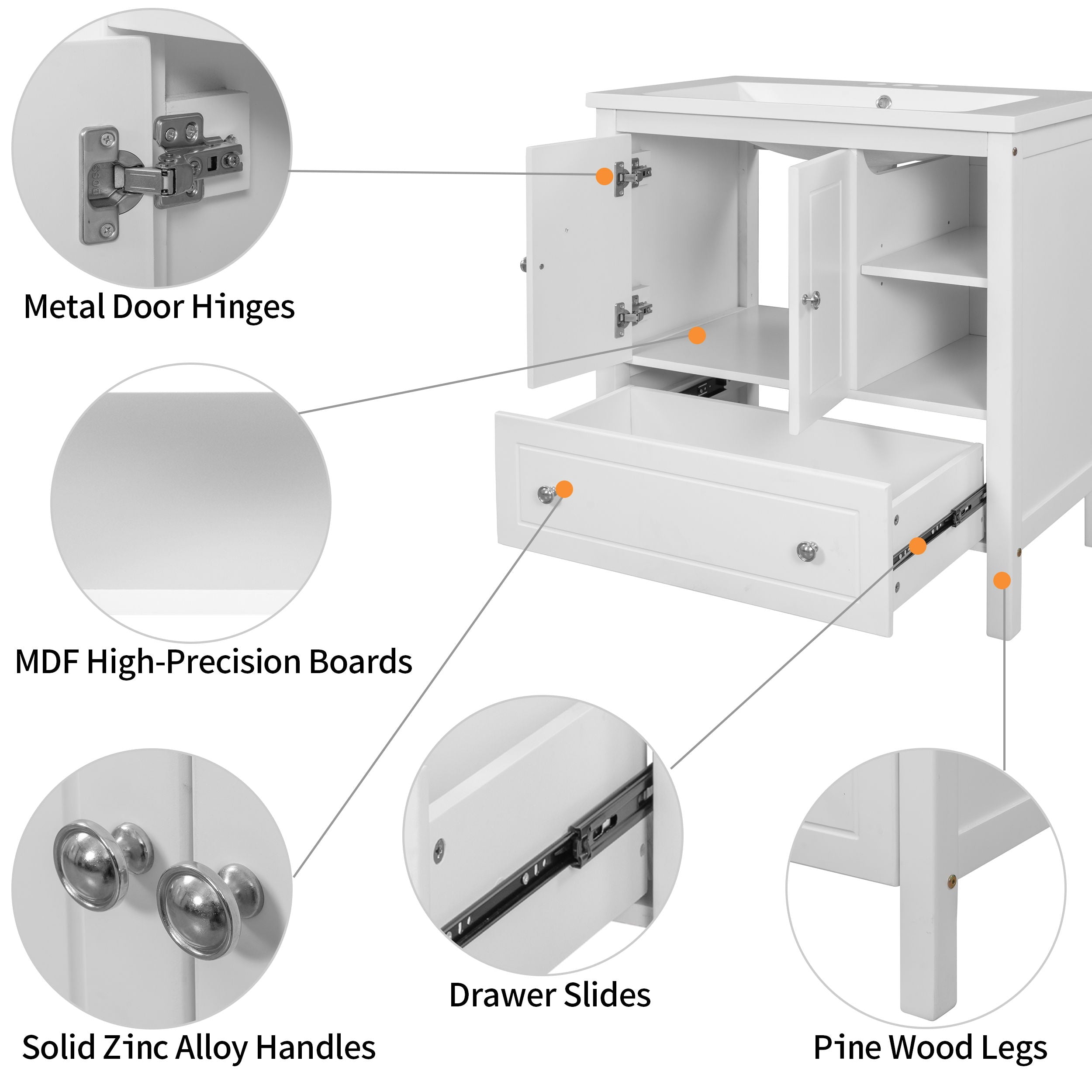 Bathroom Vanity With Sink, Bathroom Storage Cabinet With Doors And Drawers, Solid Wood Frame, Ceramic Sink