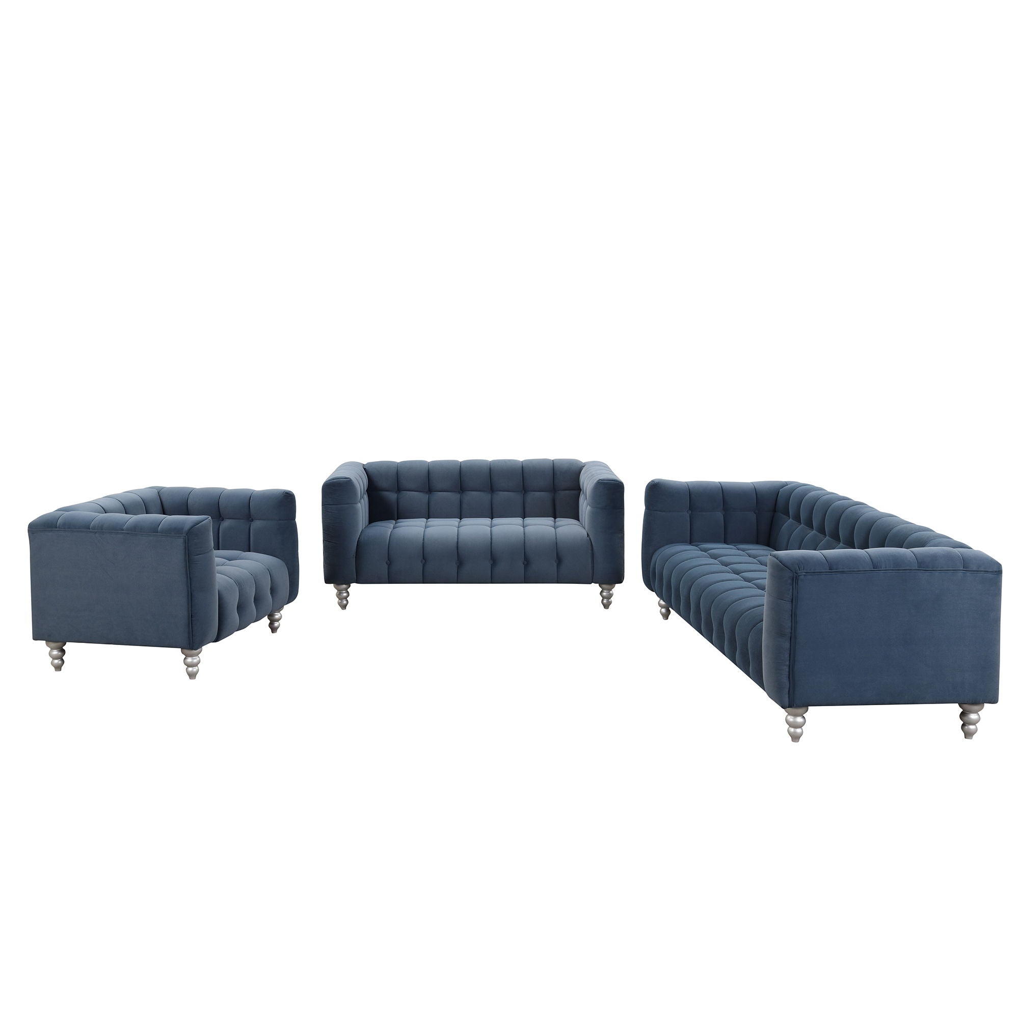 Modern 3 Piece Sofa Set With Solid Wood Legs, Buttoned Tufted Backrest, Dutch Fleece Upholstered Sofa Set Including Three Seater Sofa, Double Seat And Living Room Furniture Set Single Chair