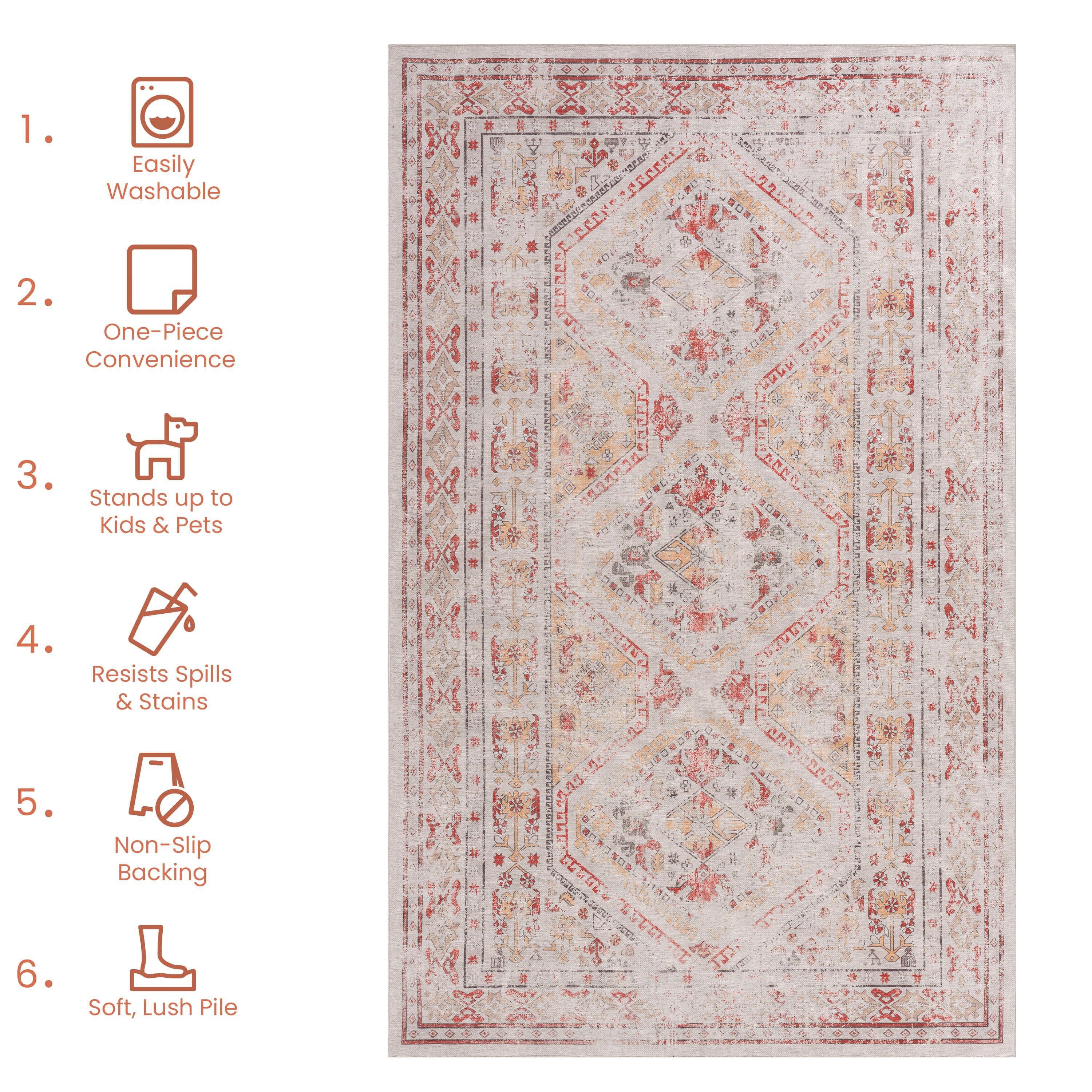 3' x 5' Area Rug, Kid & Pet Friendly, Washables, Non Shedding, Foldable, Non Slip Eco-Friendly, With Low-Pile - Beige