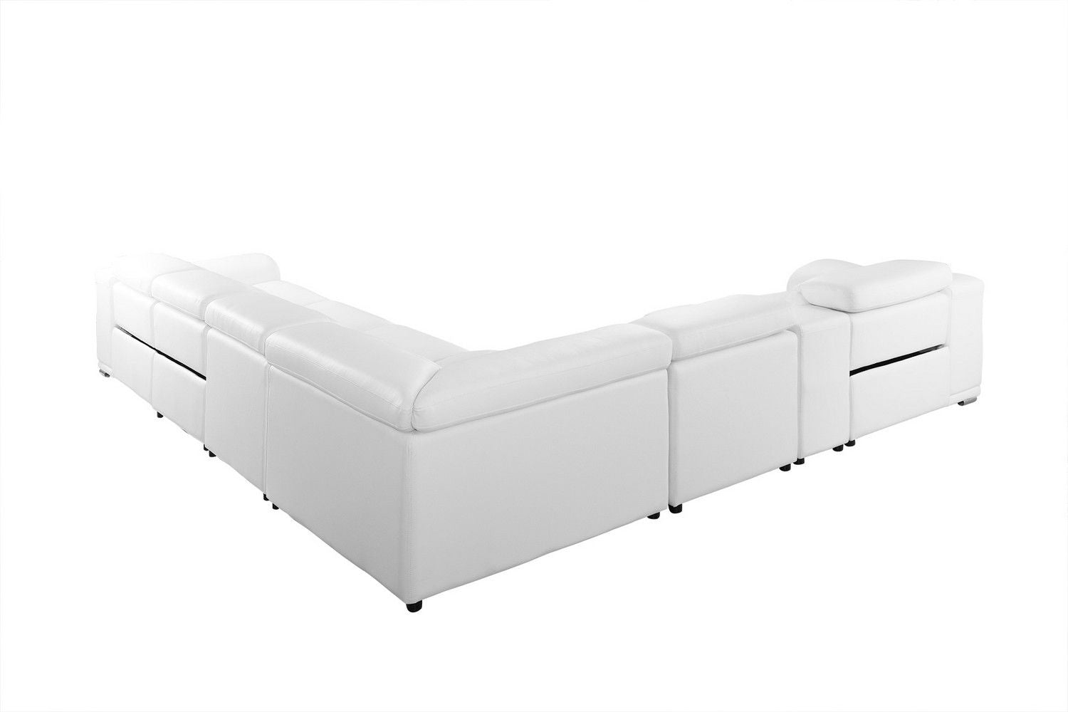 Italian Leather Power Reclining U Shaped Seven Piece Corner Sectional With Console - White