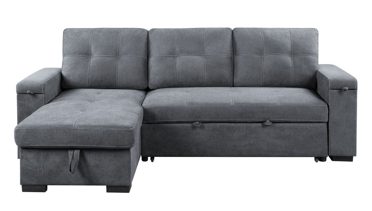 Toby - Woven Fabric Reversible Sleeper Sectional Sofa With Storage Chaise Cup Holder Charging Ports And Pockets