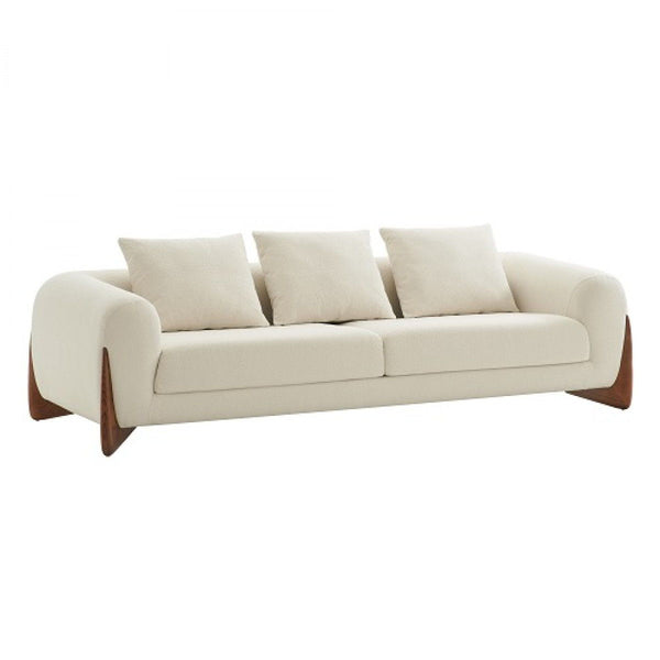 Sofa With Wood Brown Legs - Cream