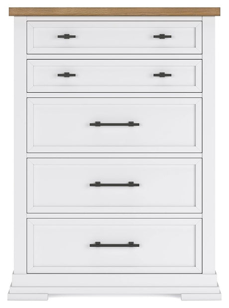 Ashbryn - White / Natural - Five Drawer Chest by Benchcraft® | Bel Furniture