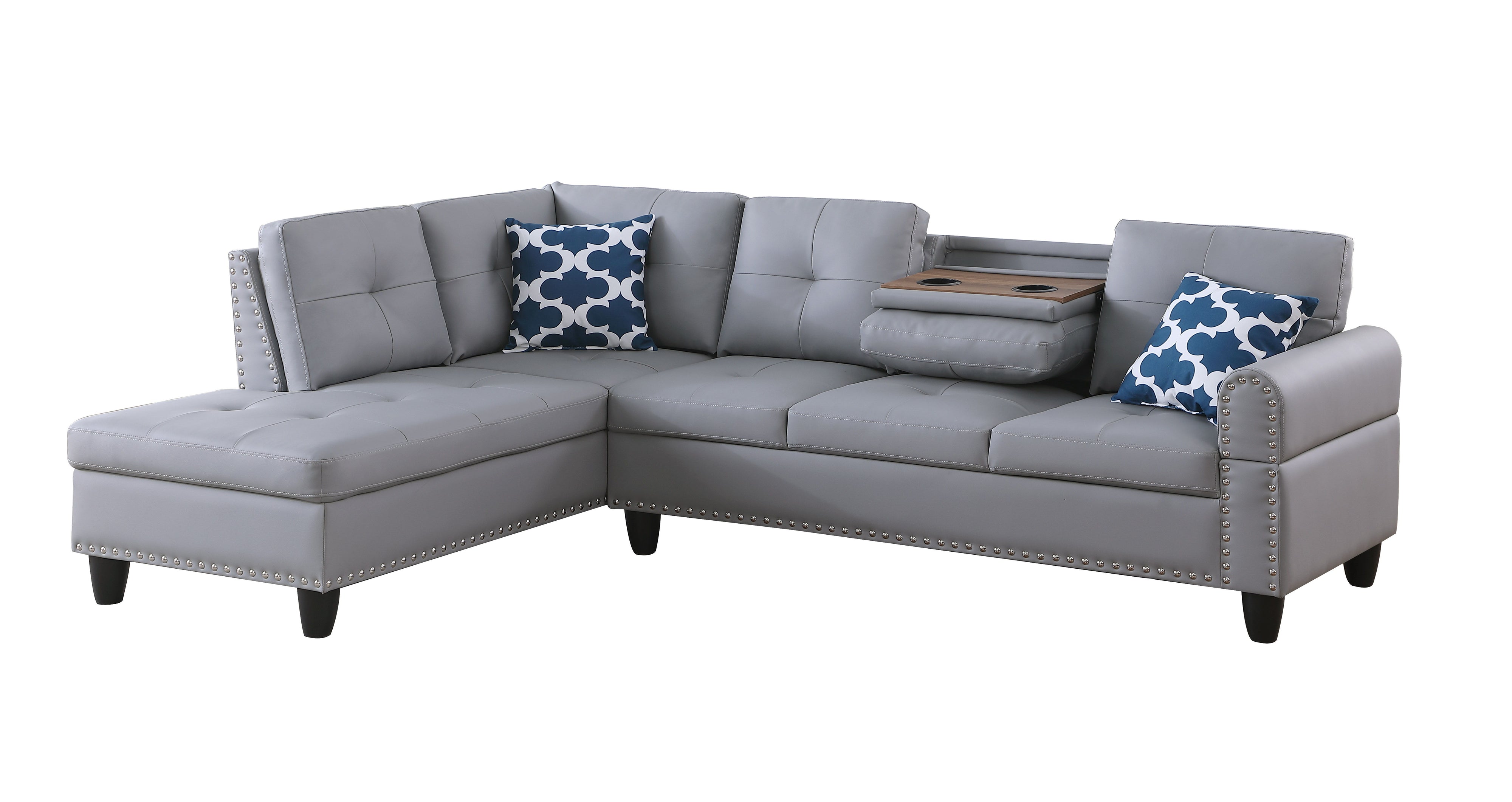 Irine - Faux Leather Sectional Sofa With Ottoman - Gray