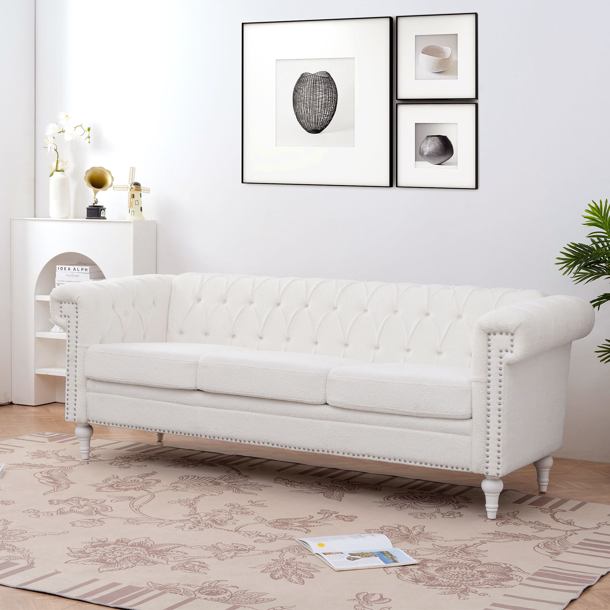 Traditional Square Arm Removable Cushion 3 Seater Sofa