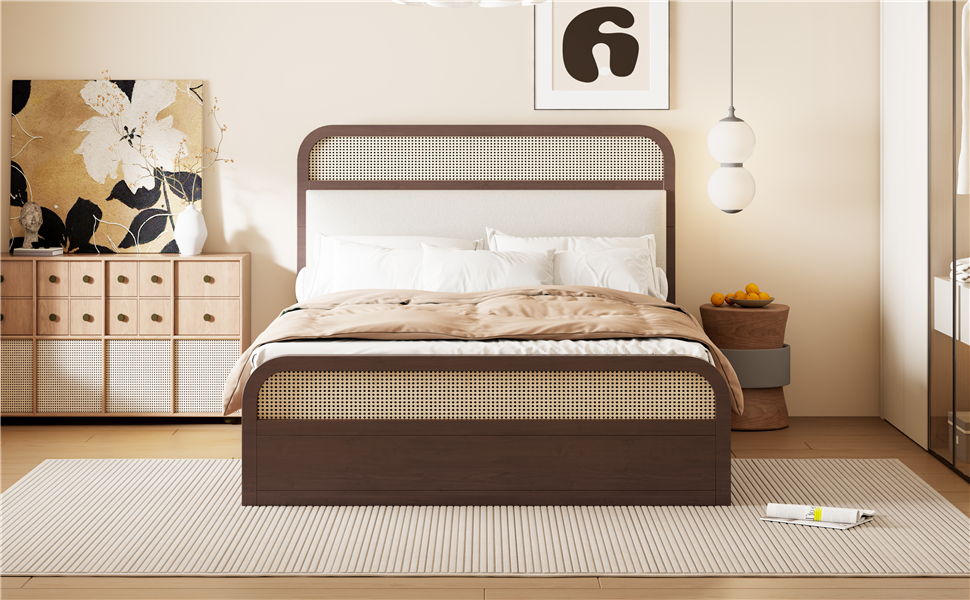 Wooden Platform Bed With Trundle And 2 Drawers