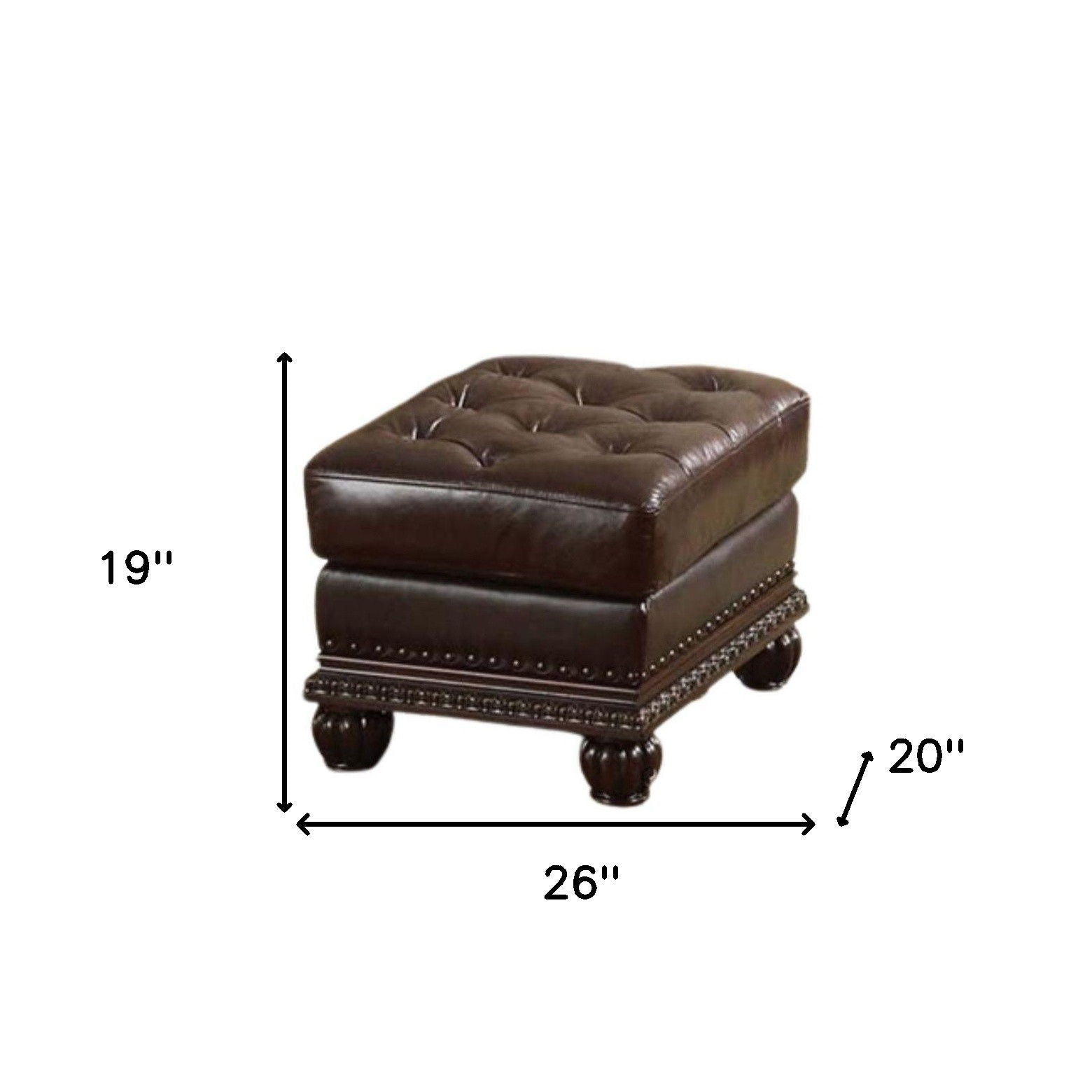 Faux Leather Tufted Ottoman - Brown