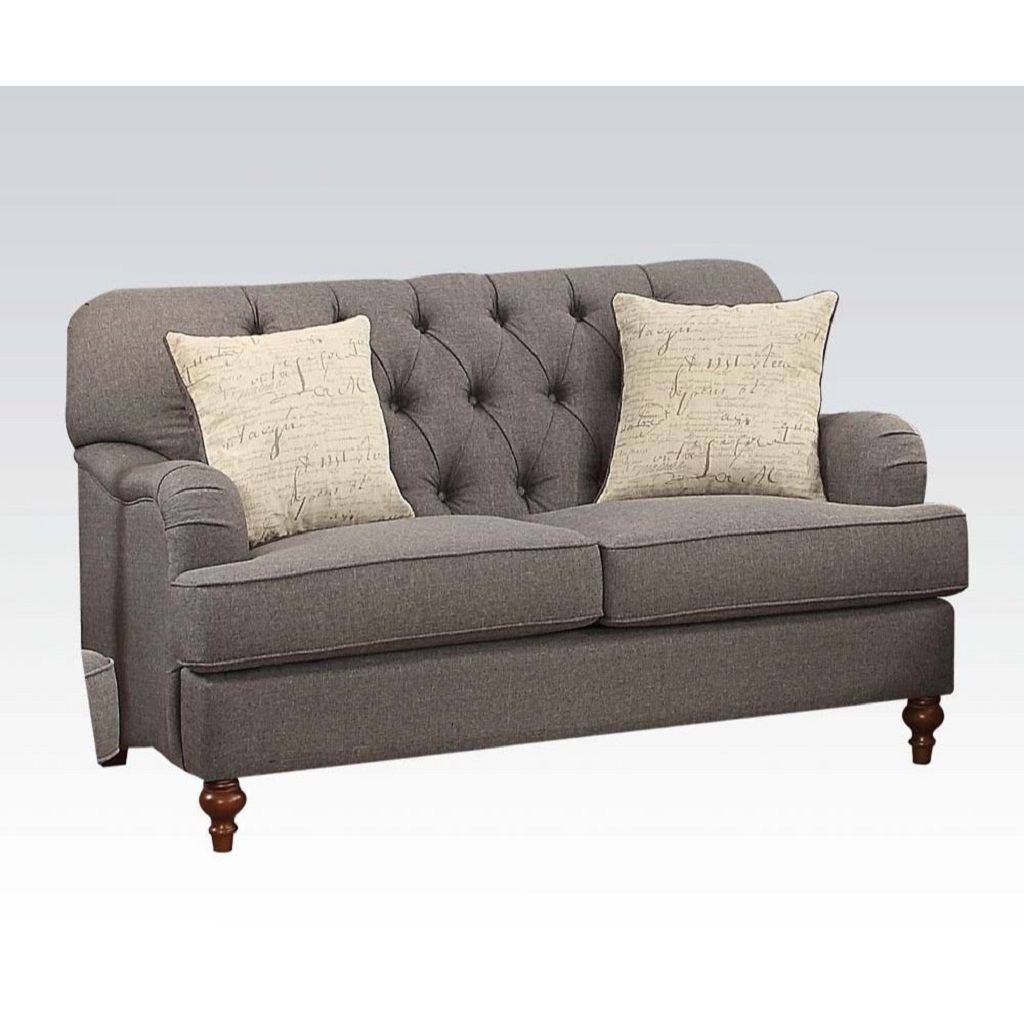 Linen Curved Loveseat And Toss Pillows - Dark Gray / Brown