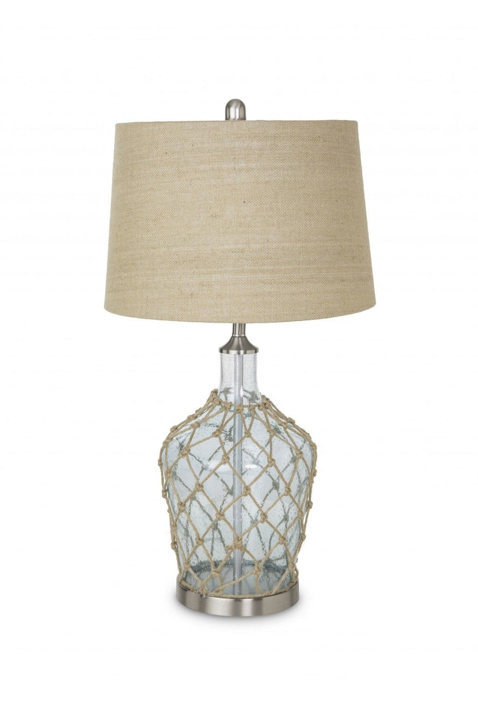 Metal Standard Table Lamp With Beige Shade - Silver