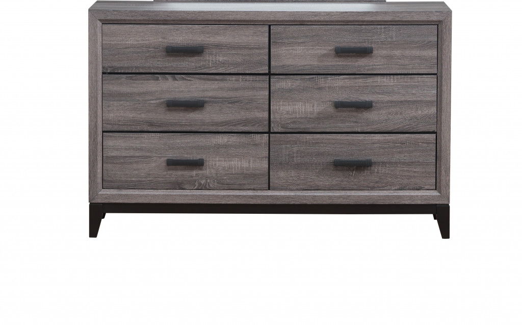 Solid Wood, Six Drawer Double Dresser - Gray