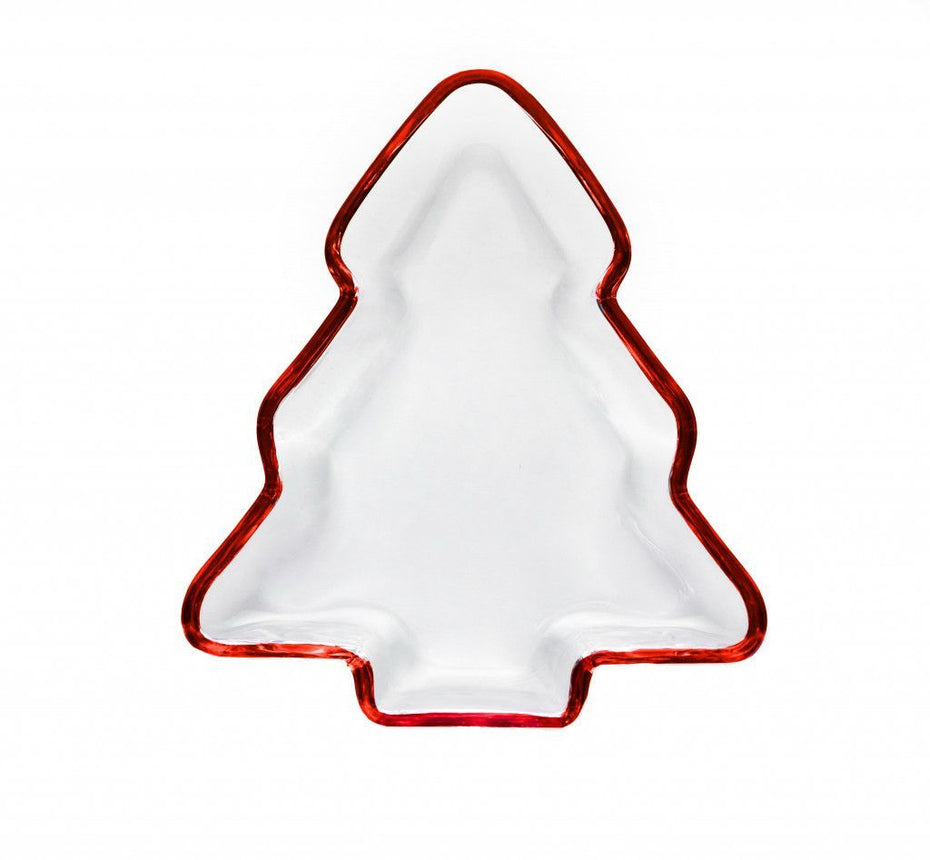 Christmas Tree Crystal Serving Tray - Clear And Red