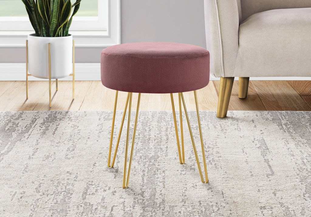 Velvet Round Ottoman - Plum / Gold