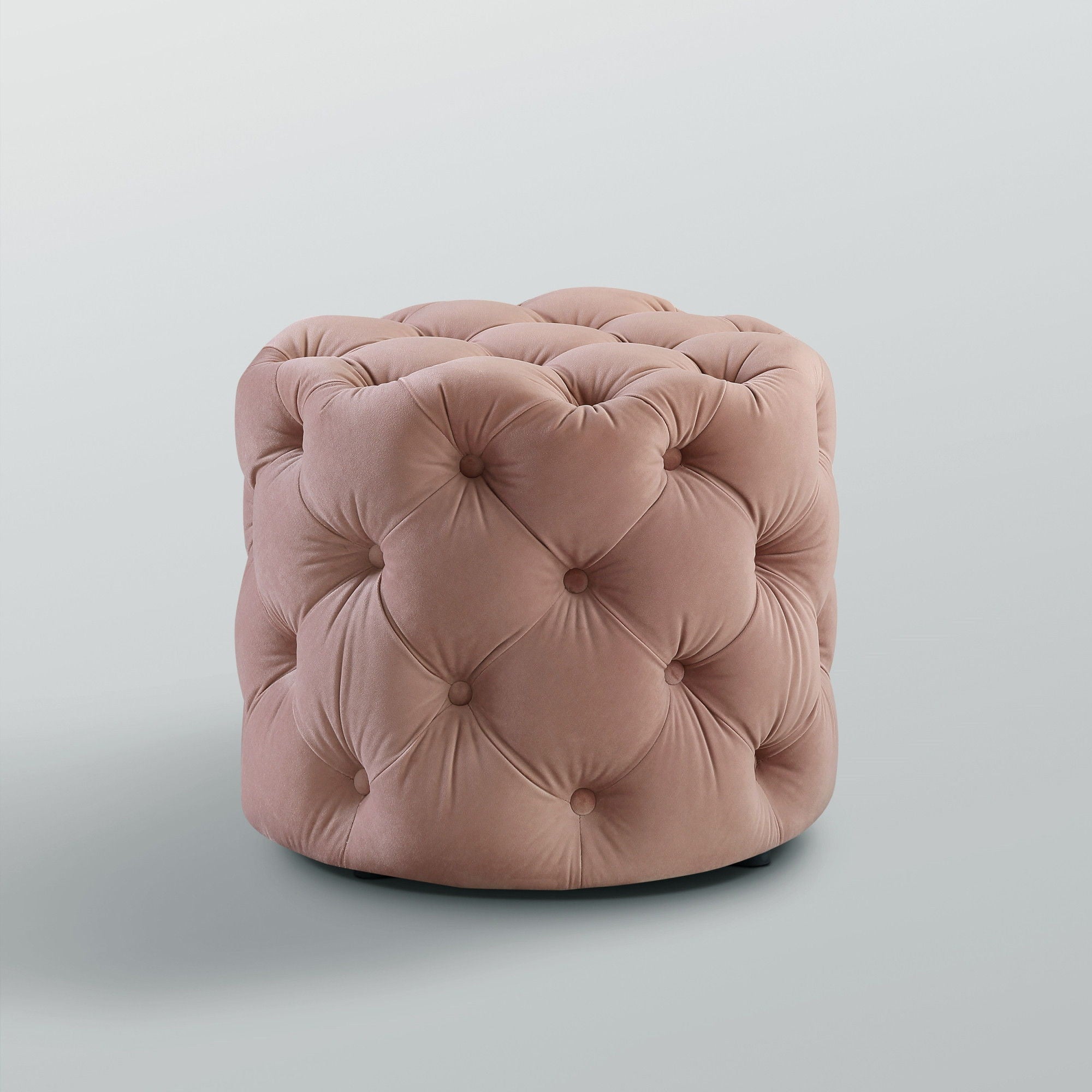 Velvet Tufted Round Ottoman - Blush