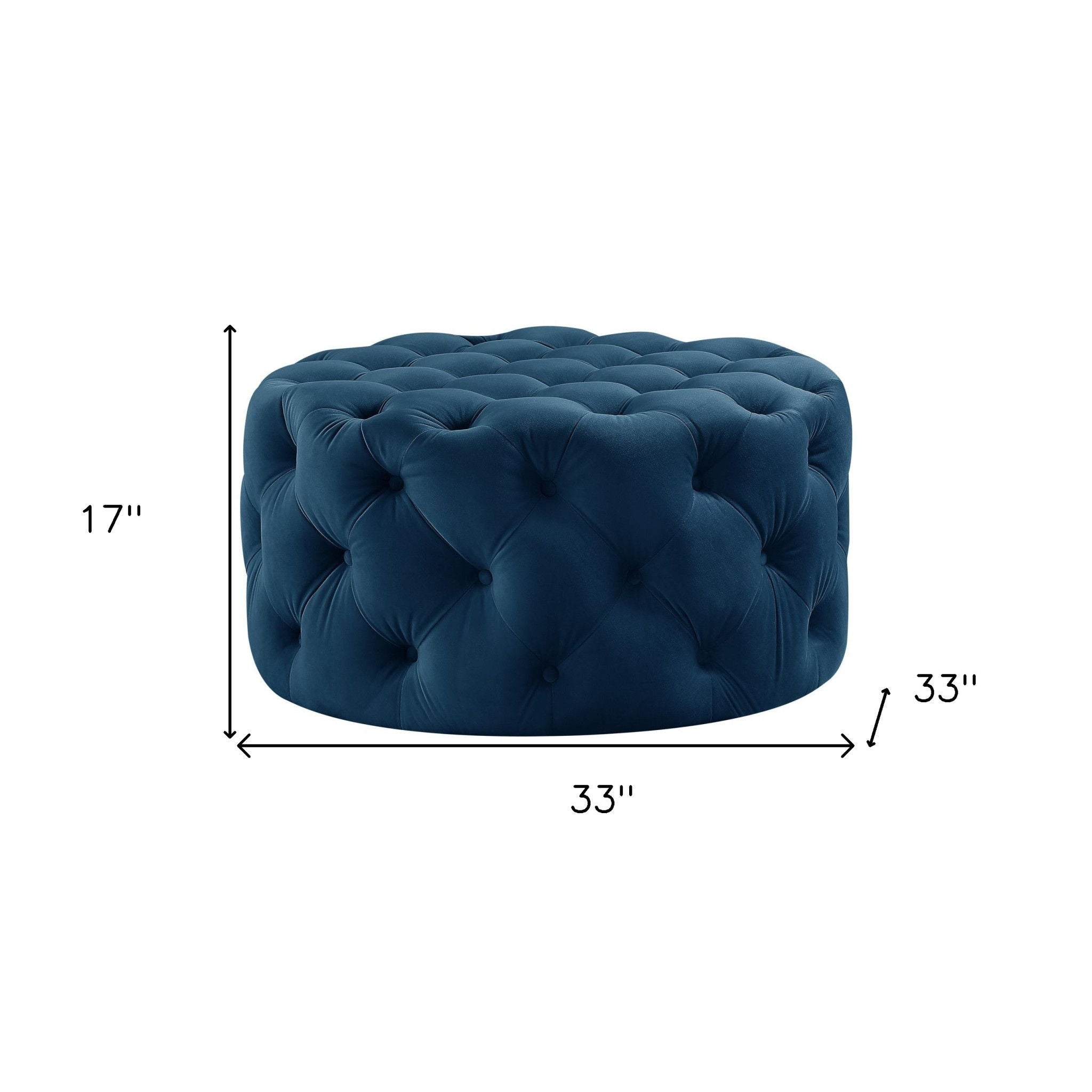 Velvet Rolling Tufted Round Cocktail Ottoman - Navy Blue