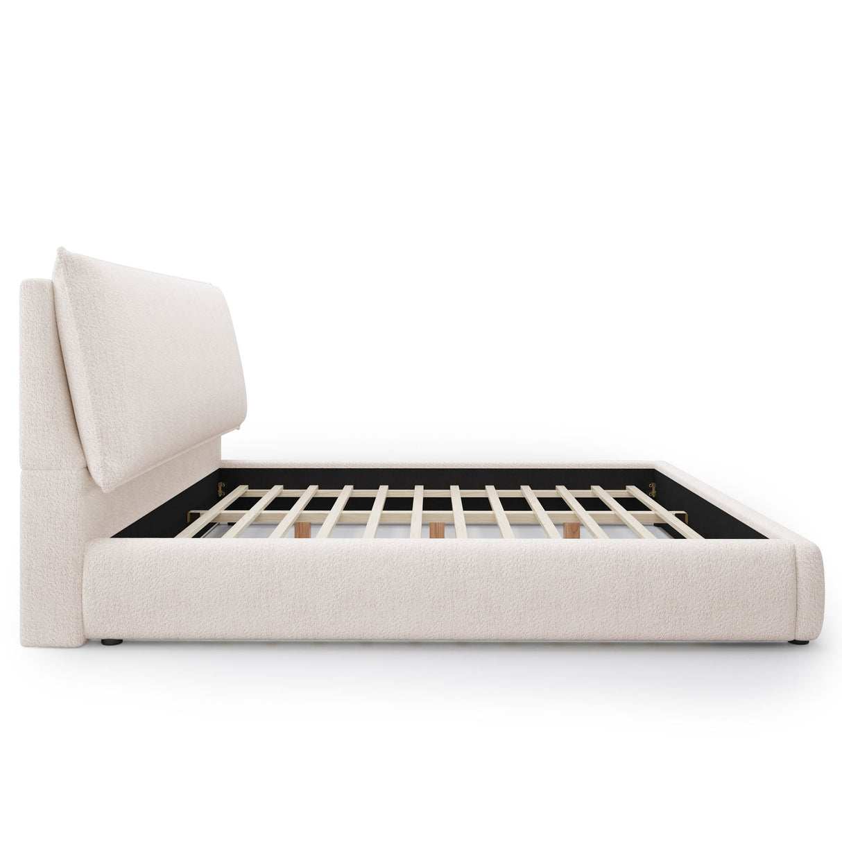 Upholstered Platform Bed Frame With Oversized Plush Pillow Headboard