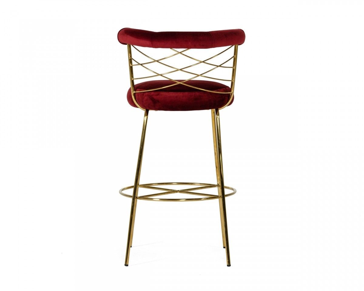 Velvet And Steel Low Back Bar Height Bar Chair - Red / Gold