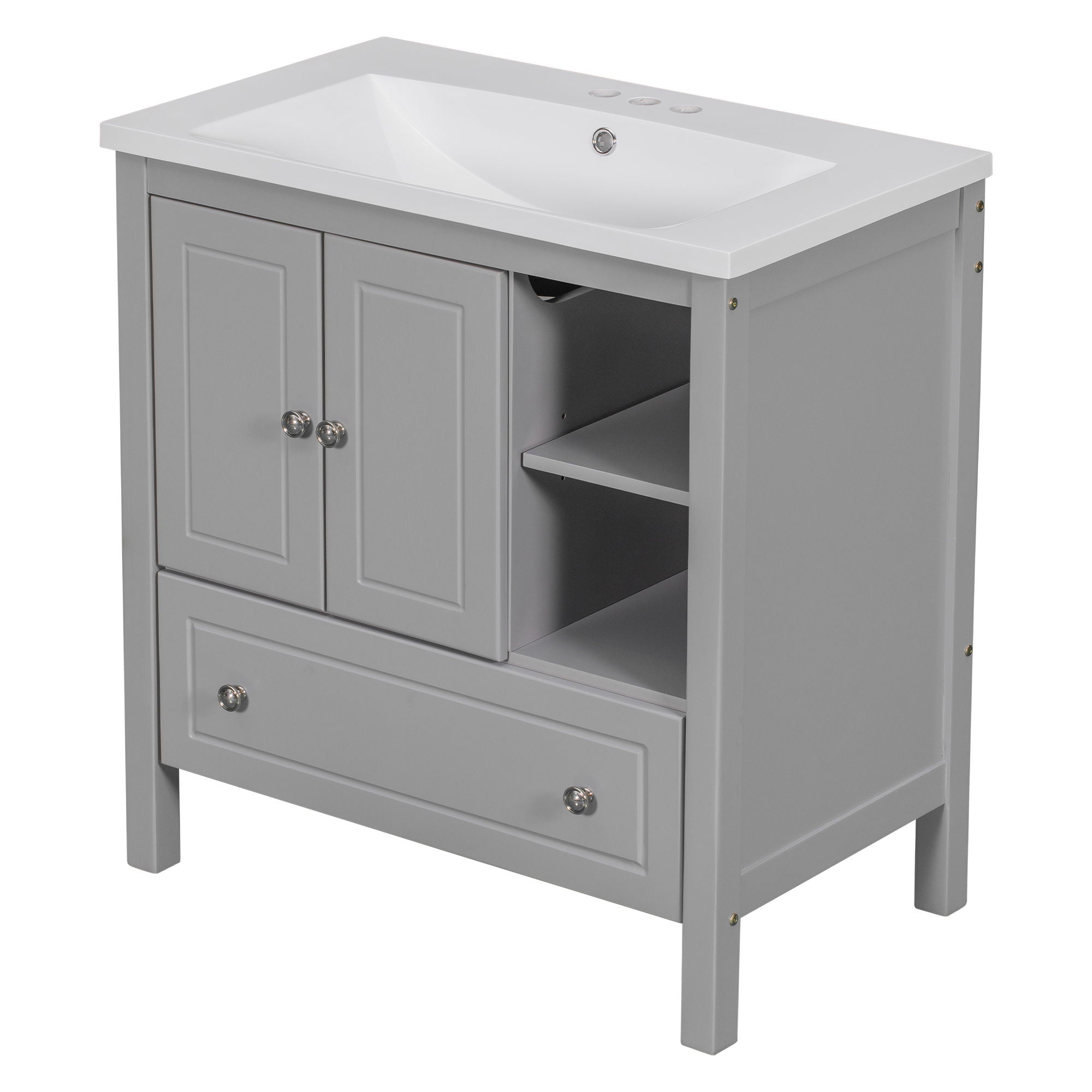 Bathroom Vanity With Sink, Bathroom Storage Cabinet With Doors And Drawers, Solid Wood Frame, Ceramic Sink